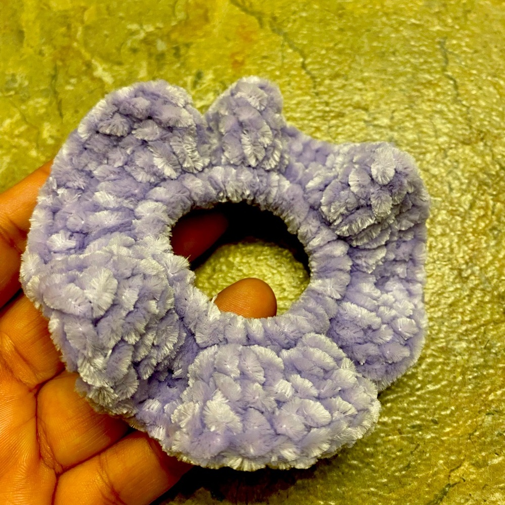 Hand Crocheted Velvet Scrunchie - Picture 3 of 5